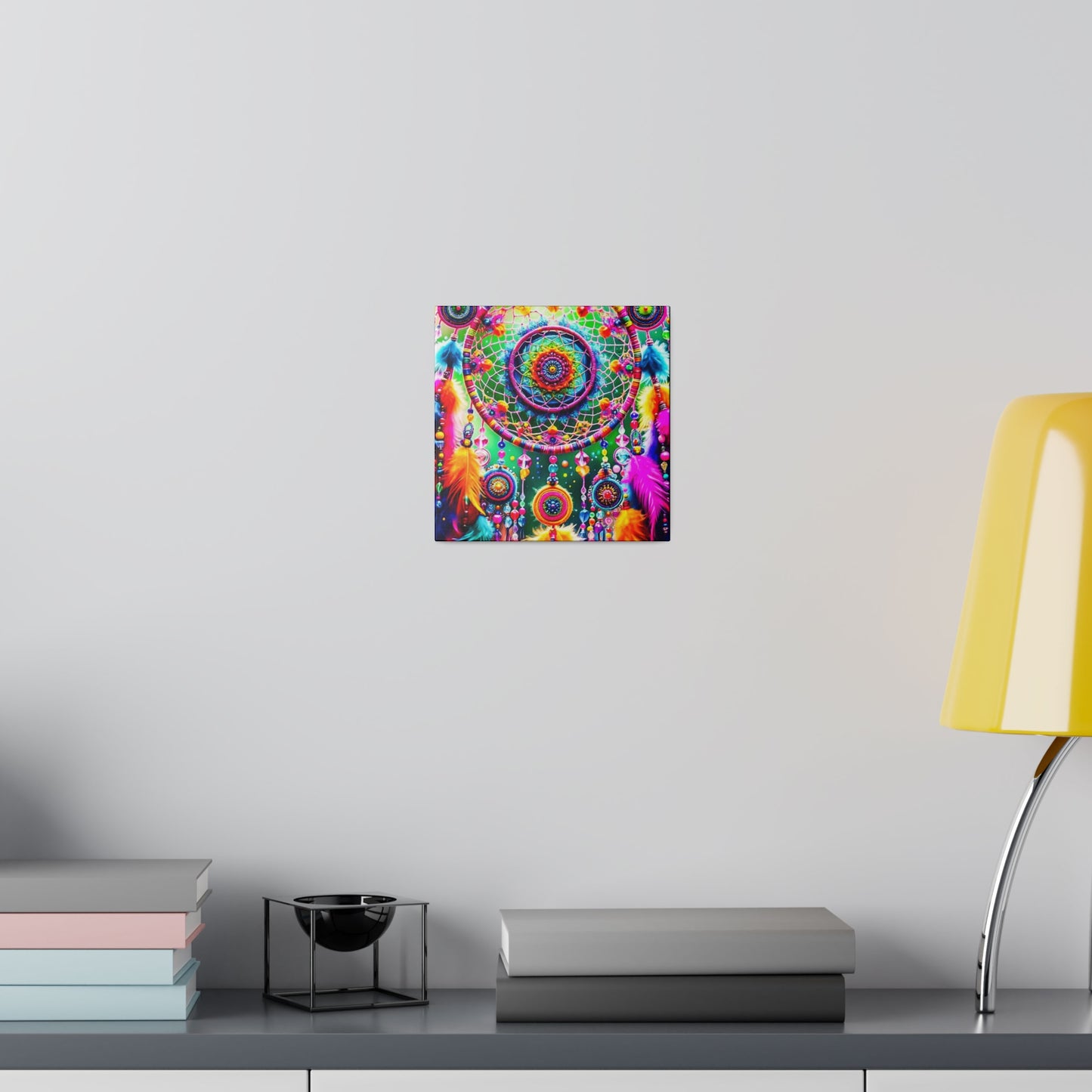 Vibrant Dreamcatcher: Kaleidoscopic Feather Canvas Art