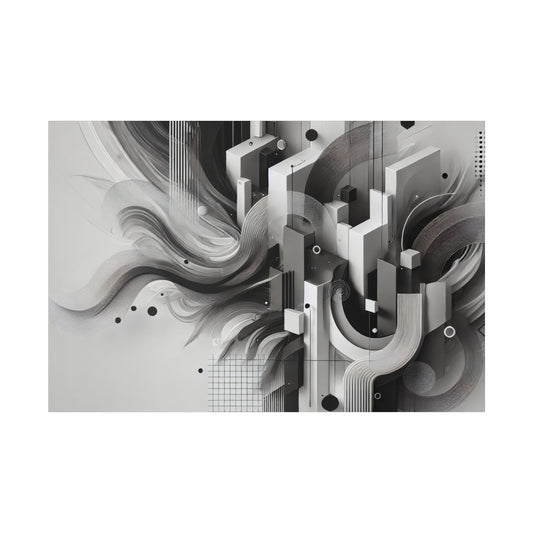 Monochrome Abstract Art Canvas - Modern Geometric Flow in 4K