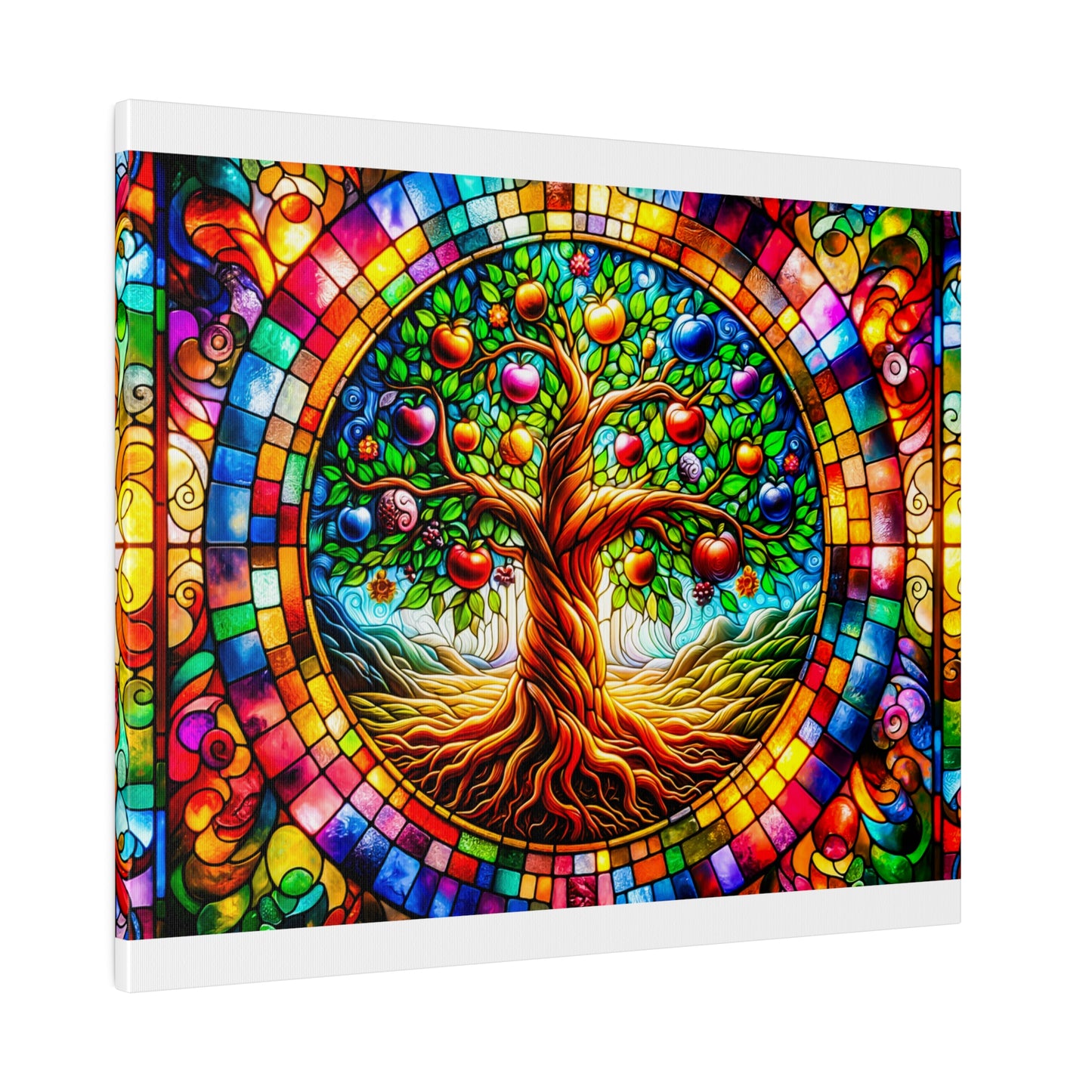 Vibrant Eden: Tree of Life Stained Glass Canvas Art