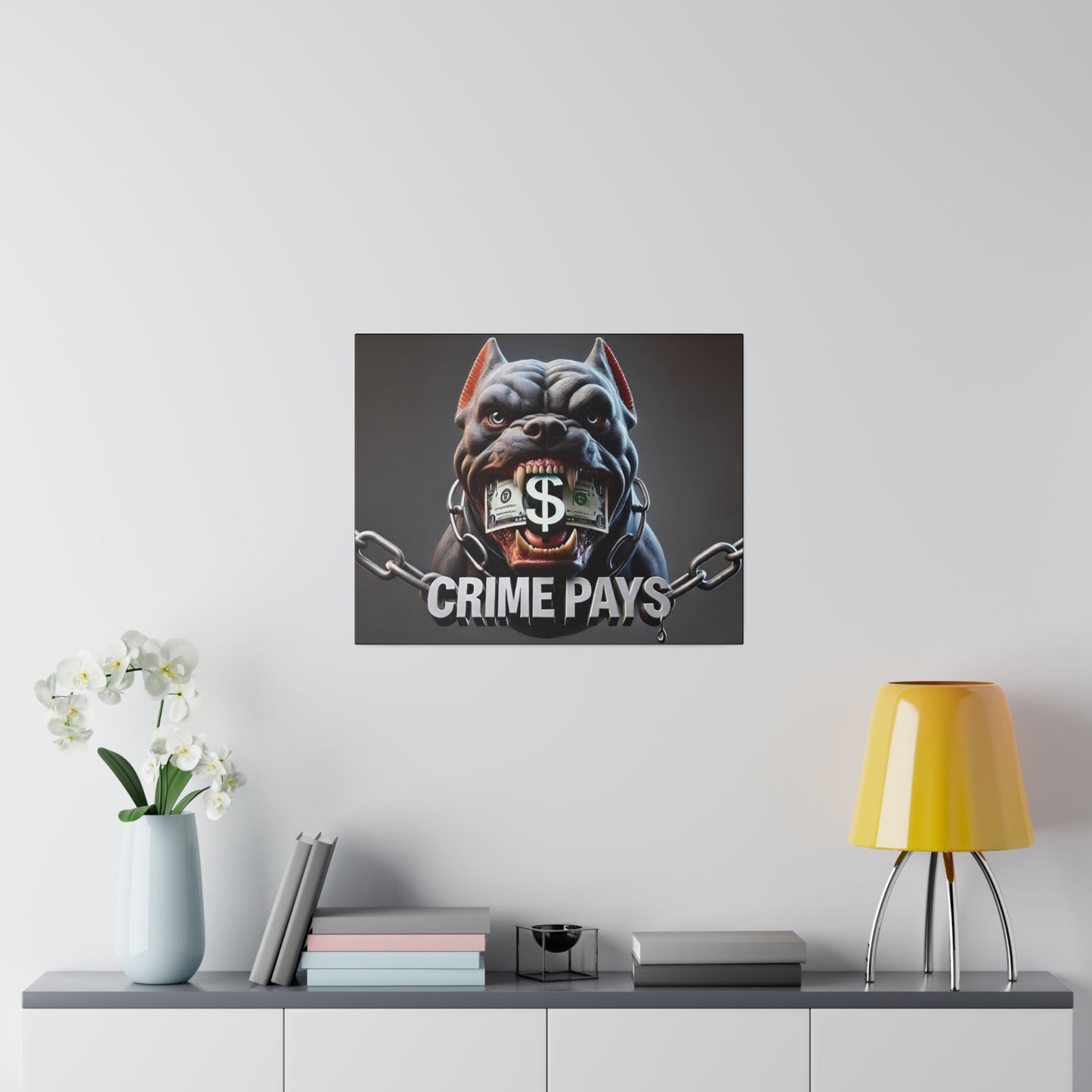 Crime Pays Pitbull Canvas: Fierce and Edgy 4K Artwork