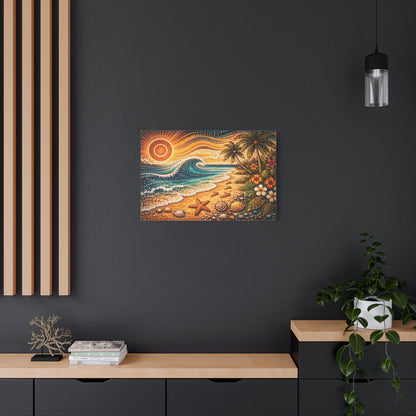 Tropical Beach Canvas Wall Art — Colorful Seascape with Palm Trees & Shells Canvas image 51
