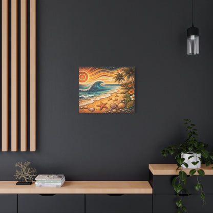 Tropical Beach Canvas Wall Art — Colorful Seascape with Palm Trees & Shells Canvas image 48