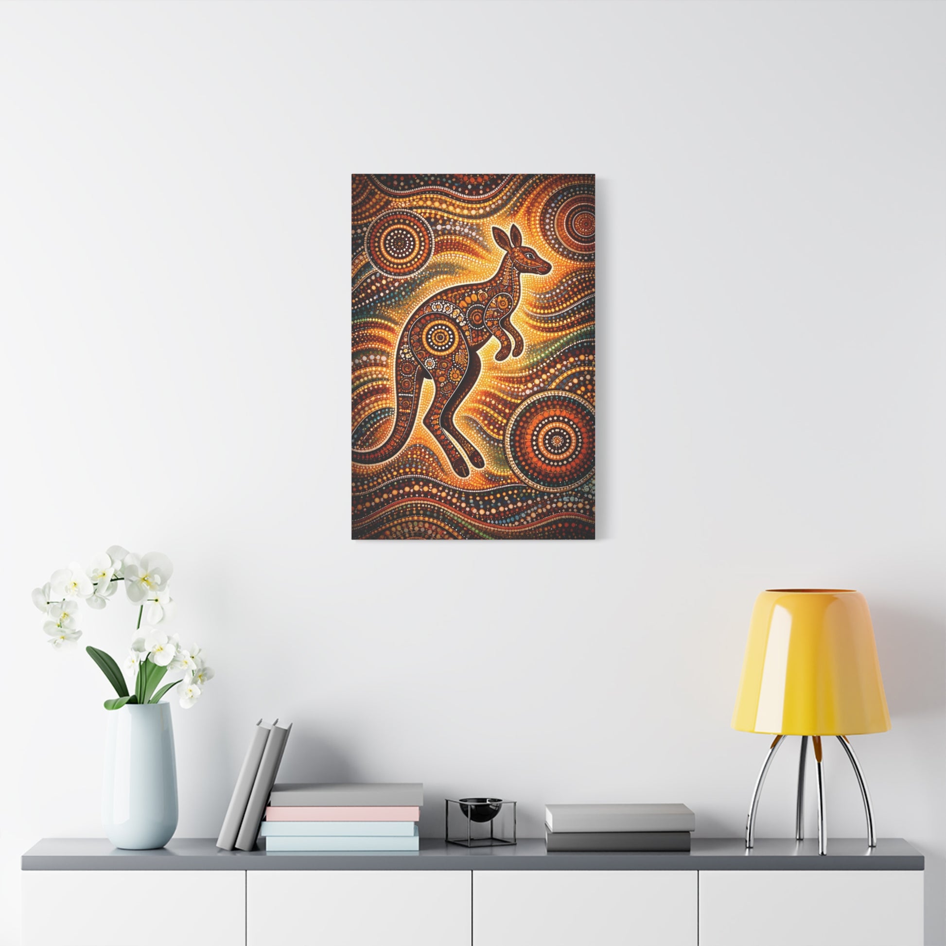 Kangaroo Aboriginal Dot Art Canvas Print – Warm Boho Wall Decor Canvas image 48