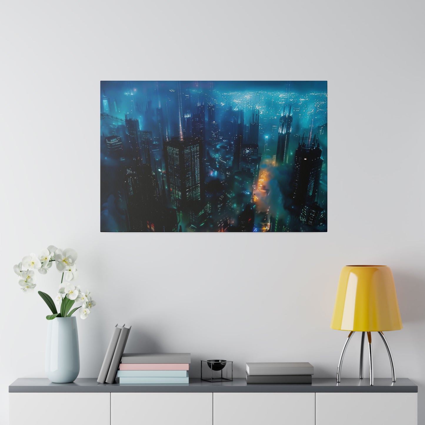 Neon Dreams: Futuristic Cityscape Canvas Art