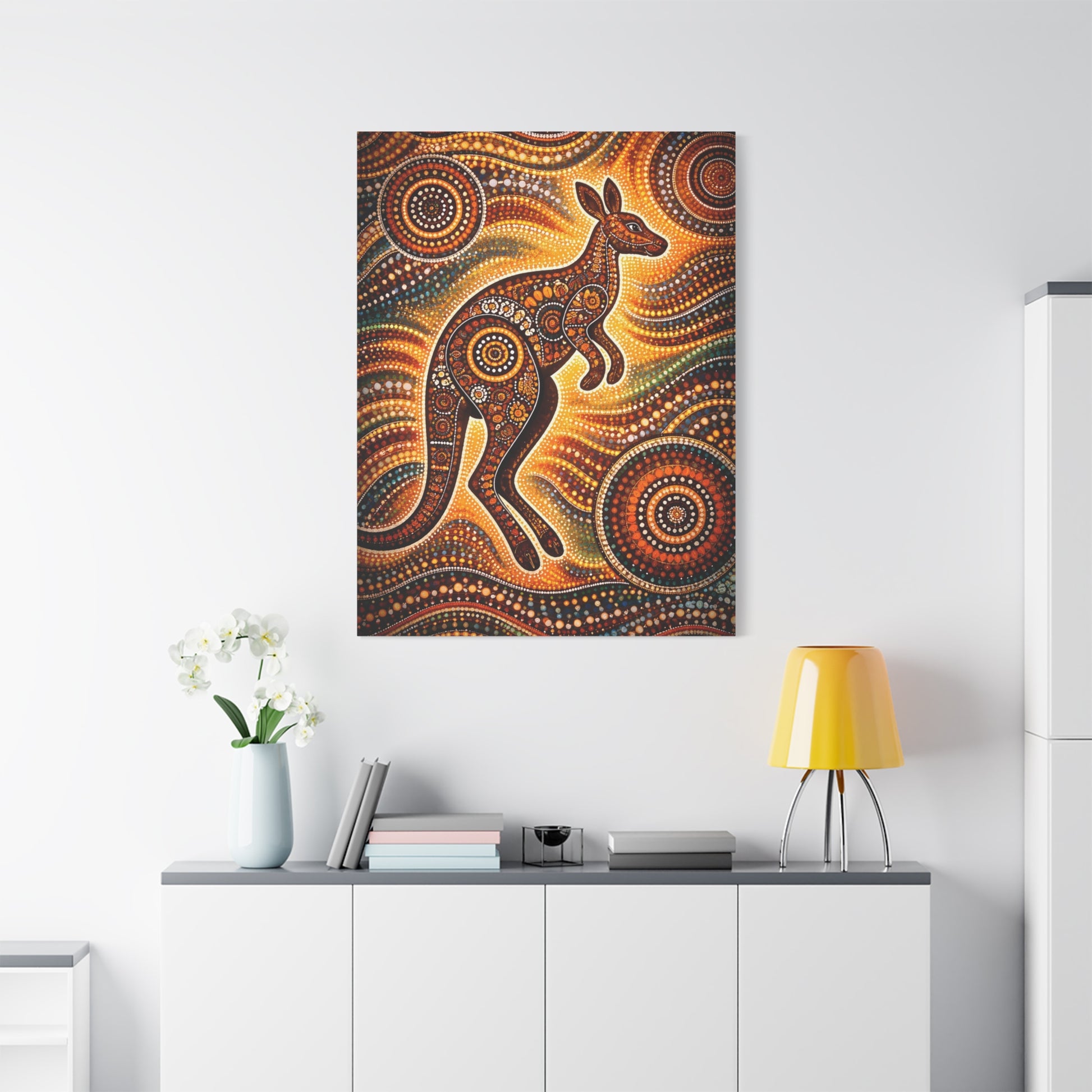 Kangaroo Aboriginal Dot Art Canvas Print – Warm Boho Wall Decor Canvas image 63