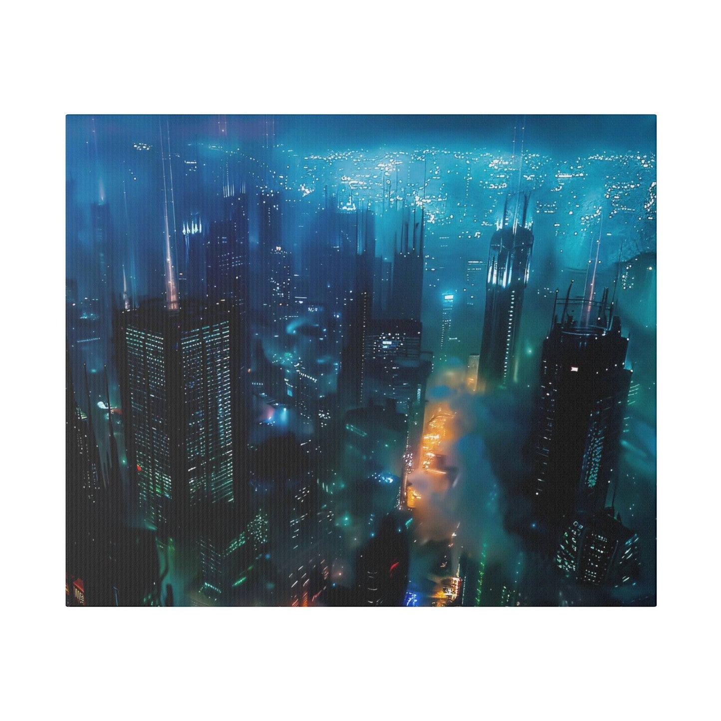 Neon Dreams: Futuristic Cityscape Canvas Art