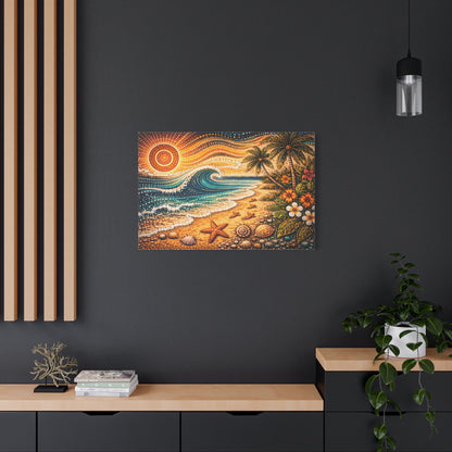 Tropical Beach Canvas Wall Art — Colorful Seascape with Palm Trees & Shells Canvas image 60