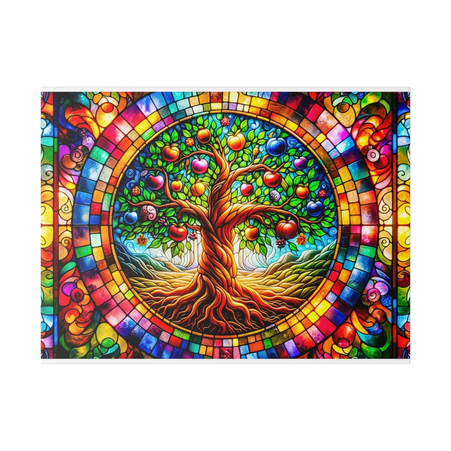 Vibrant Eden: Tree of Life Stained Glass Canvas Art