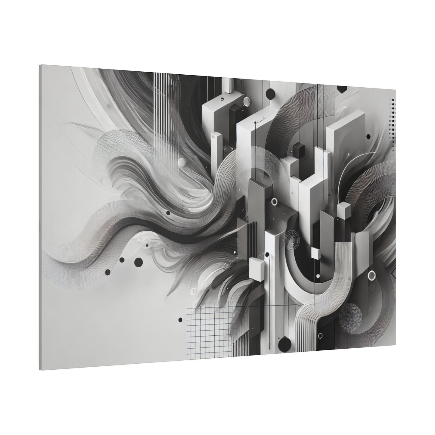 Monochrome Abstract Art Canvas - Modern Geometric Flow in 4K