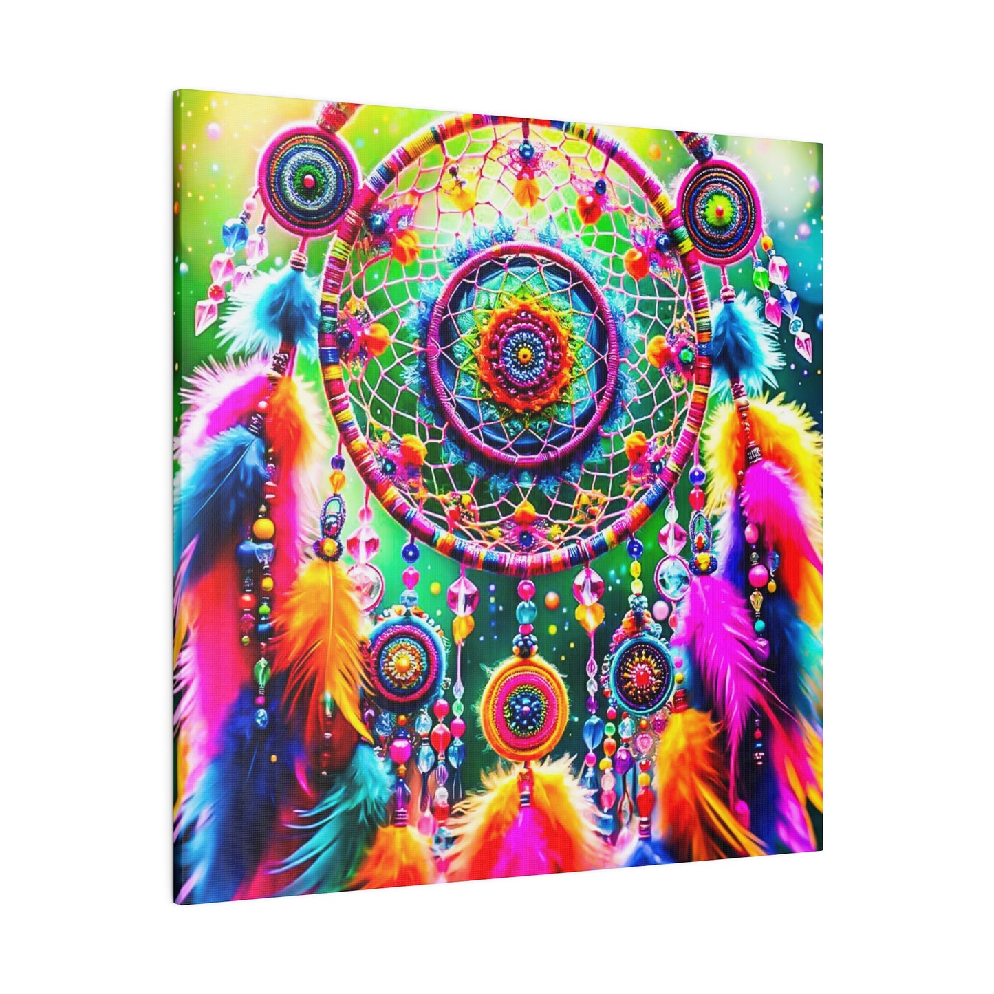 Vibrant Dreamcatcher: Kaleidoscopic Feather Canvas Art