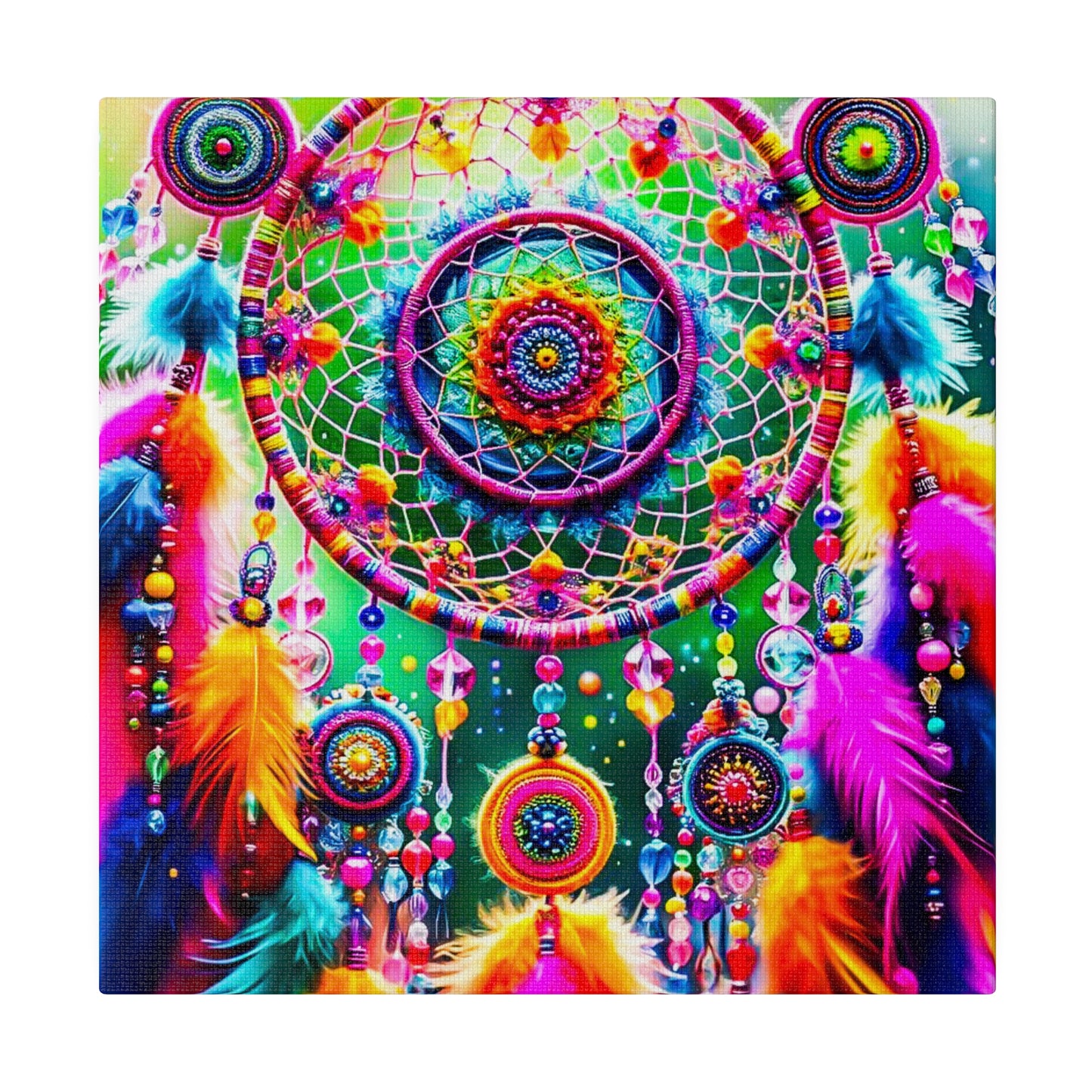 Vibrant Dreamcatcher: Kaleidoscopic Feather Canvas Art