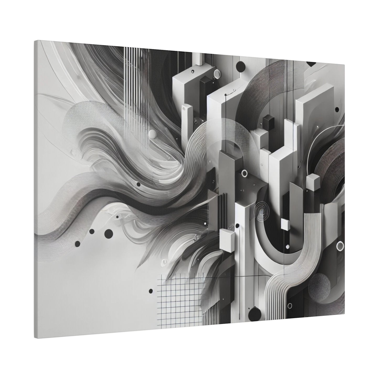 Monochrome Abstract Art Canvas - Modern Geometric Flow in 4K