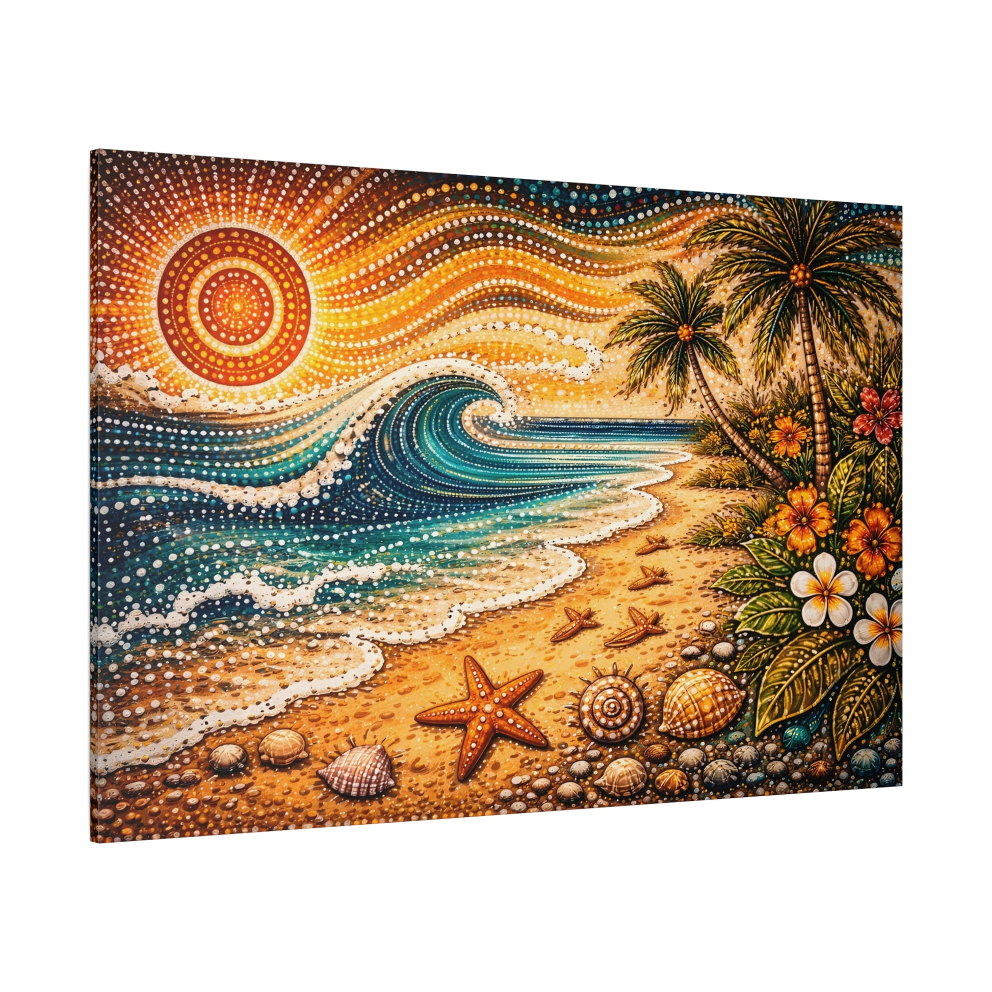 Tropical Beach Canvas Wall Art — Colorful Seascape with Palm Trees & Shells Canvas image 70
