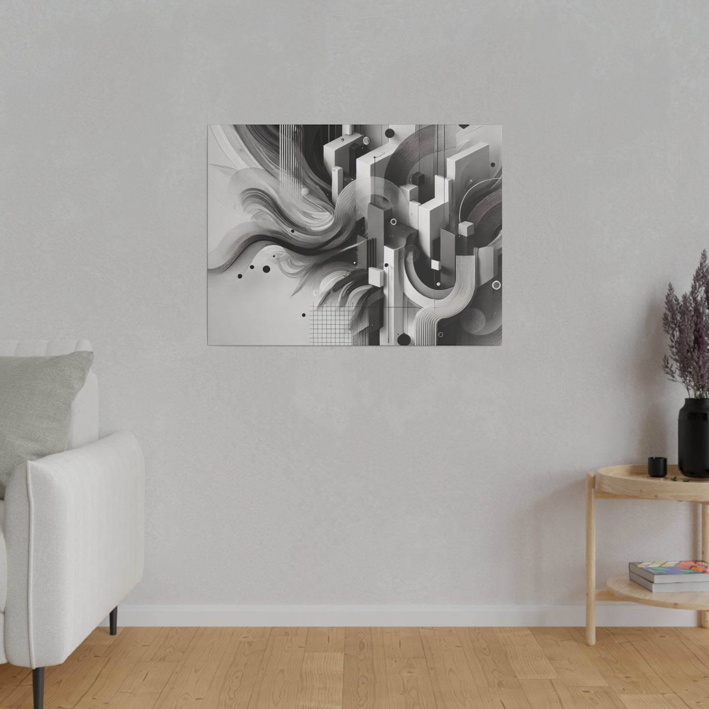 Monochrome Abstract Art Canvas - Modern Geometric Flow in 4K