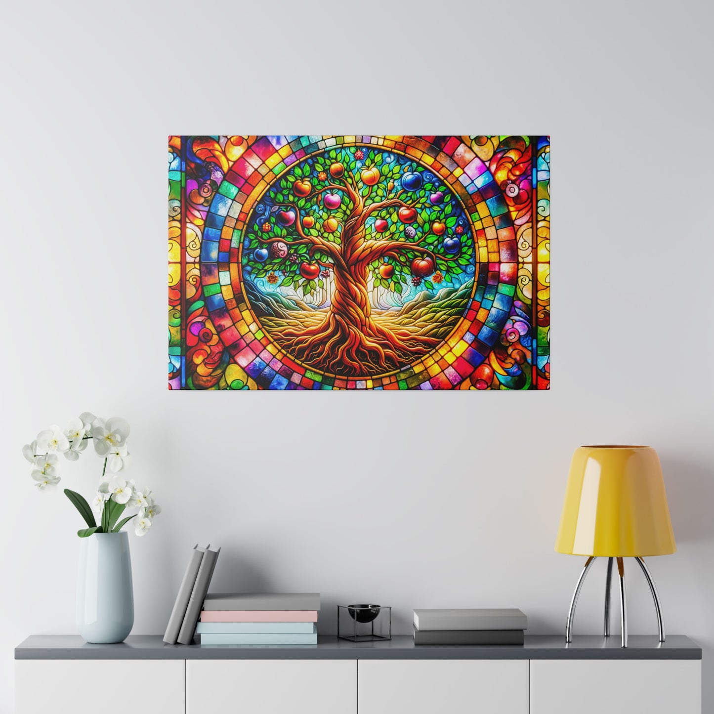 Vibrant Eden: Tree of Life Stained Glass Canvas Art