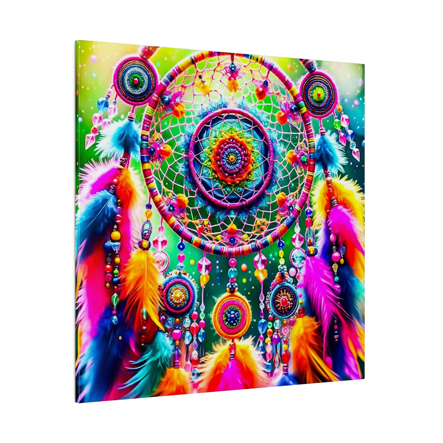 Vibrant Dreamcatcher: Kaleidoscopic Feather Canvas Art