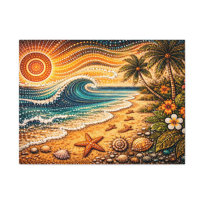 Tropical Beach Canvas Wall Art — Colorful Seascape with Palm Trees & Shells Canvas image 13