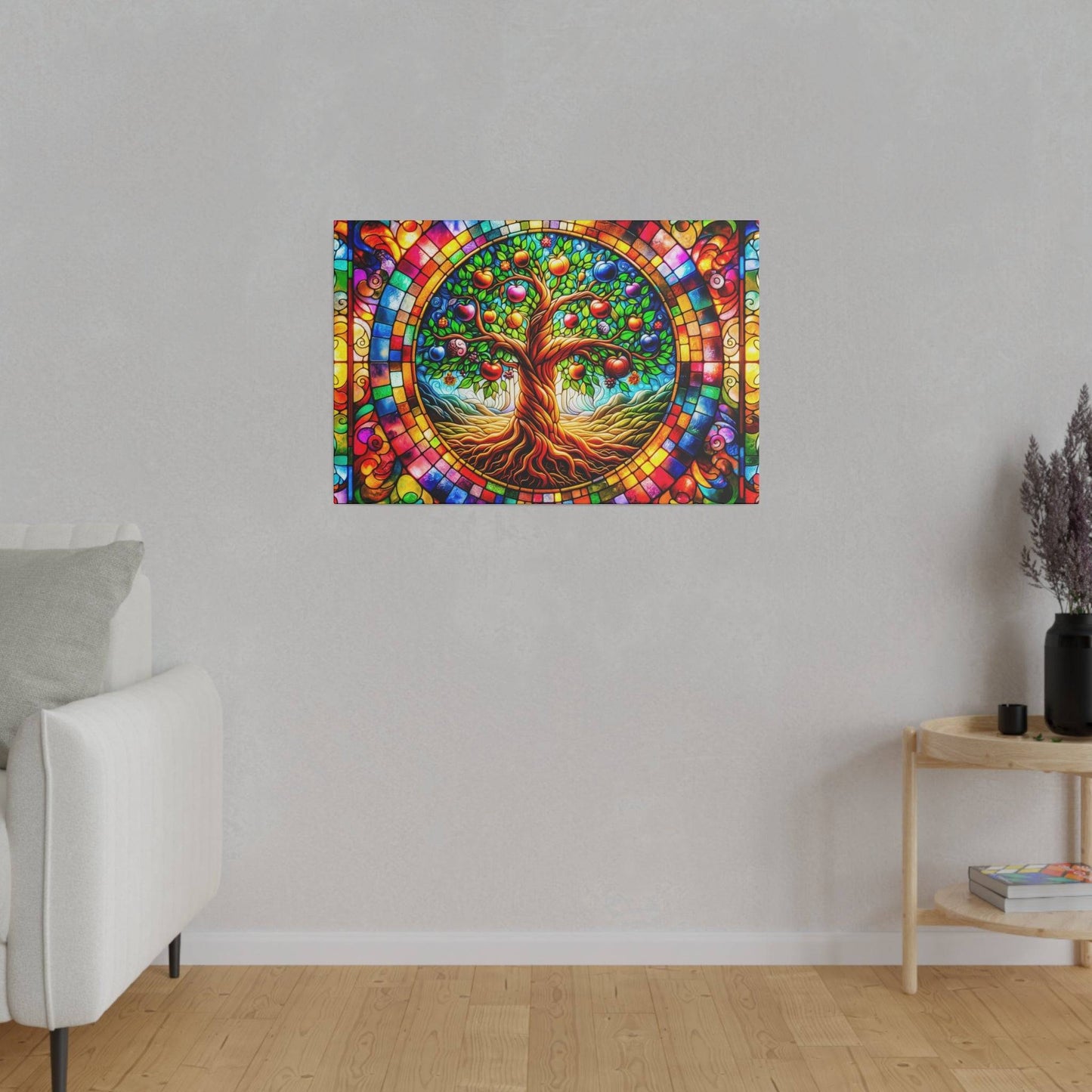 Vibrant Eden: Tree of Life Stained Glass Canvas Art