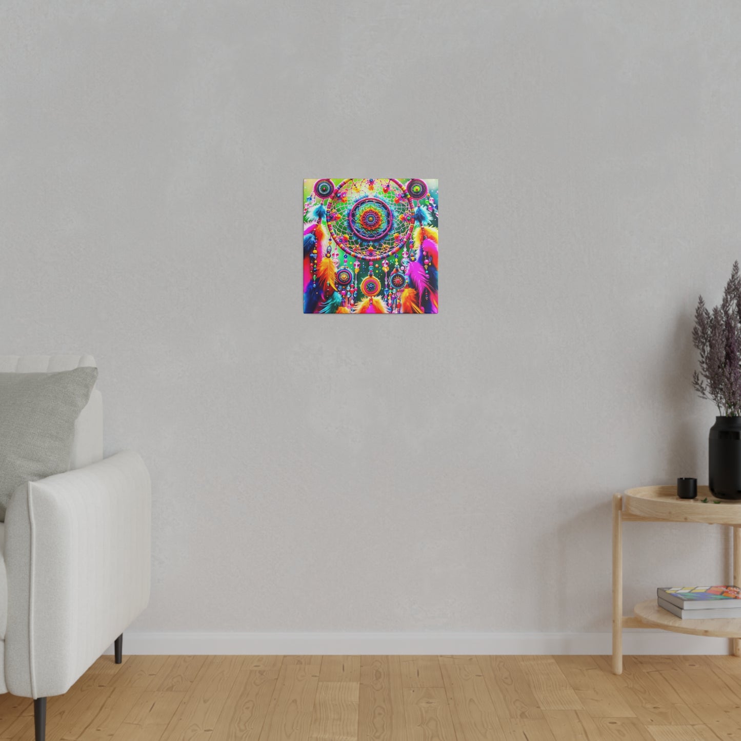 Vibrant Dreamcatcher: Kaleidoscopic Feather Canvas Art