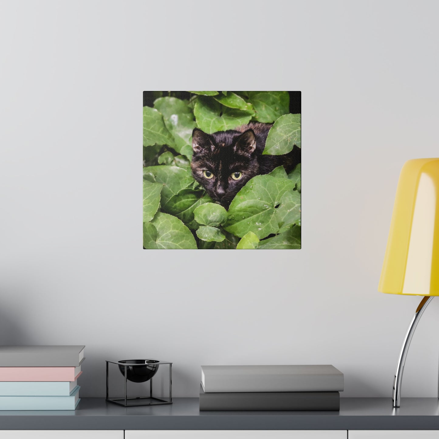 Whimsical Cat in the Garden: Vibrant Nature Canvas Art