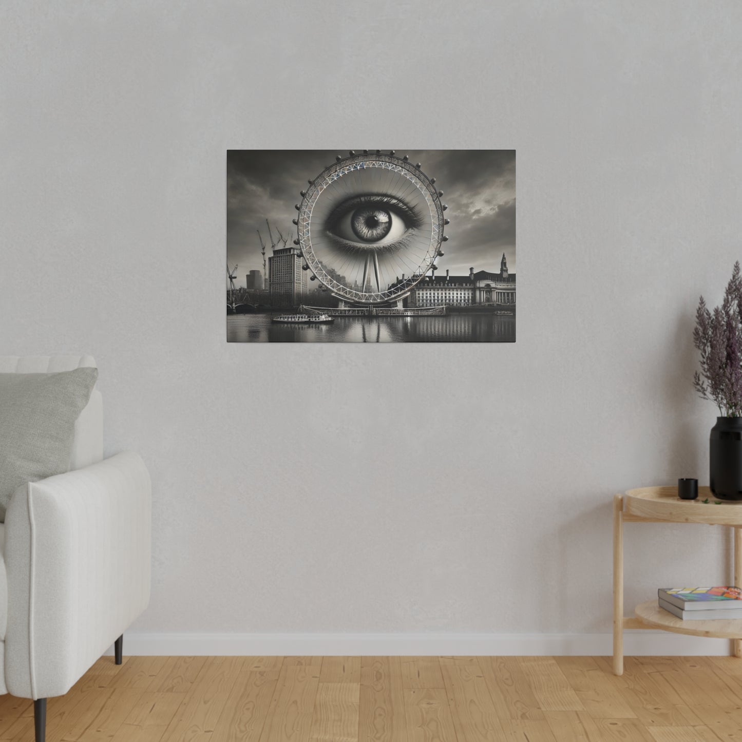 Surreal Black and White 4K Canvas: London Eye with Emerging Eye