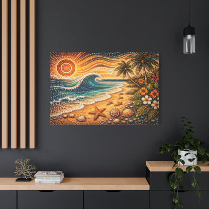 Tropical Beach Canvas Wall Art — Colorful Seascape with Palm Trees & Shells Canvas image 66