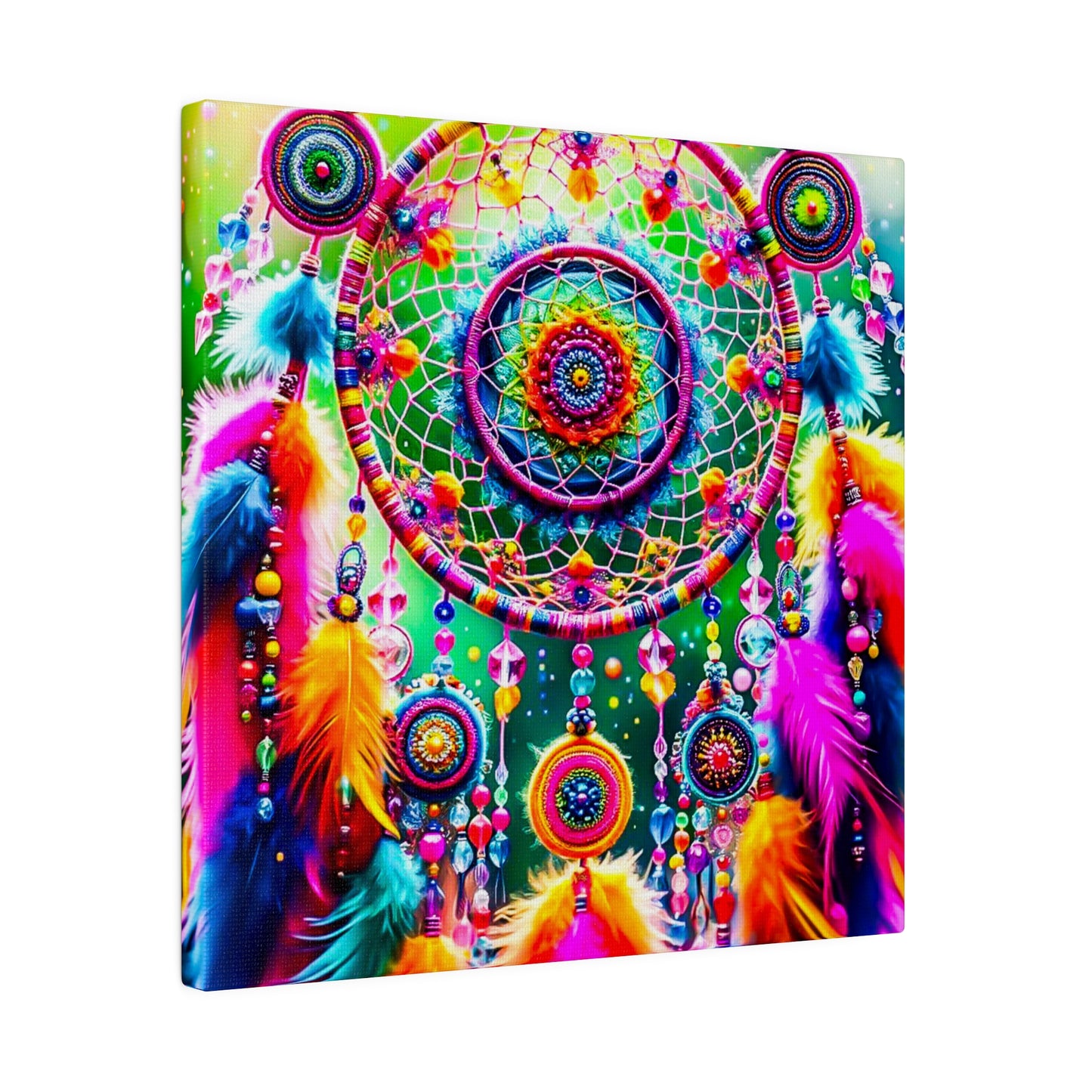 Vibrant Dreamcatcher: Kaleidoscopic Feather Canvas Art