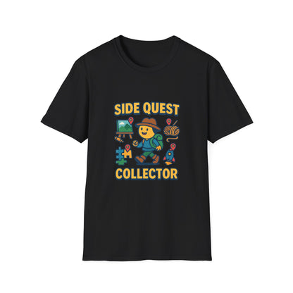 Close-up view of the Side Quest Collector artwork printed on fabric