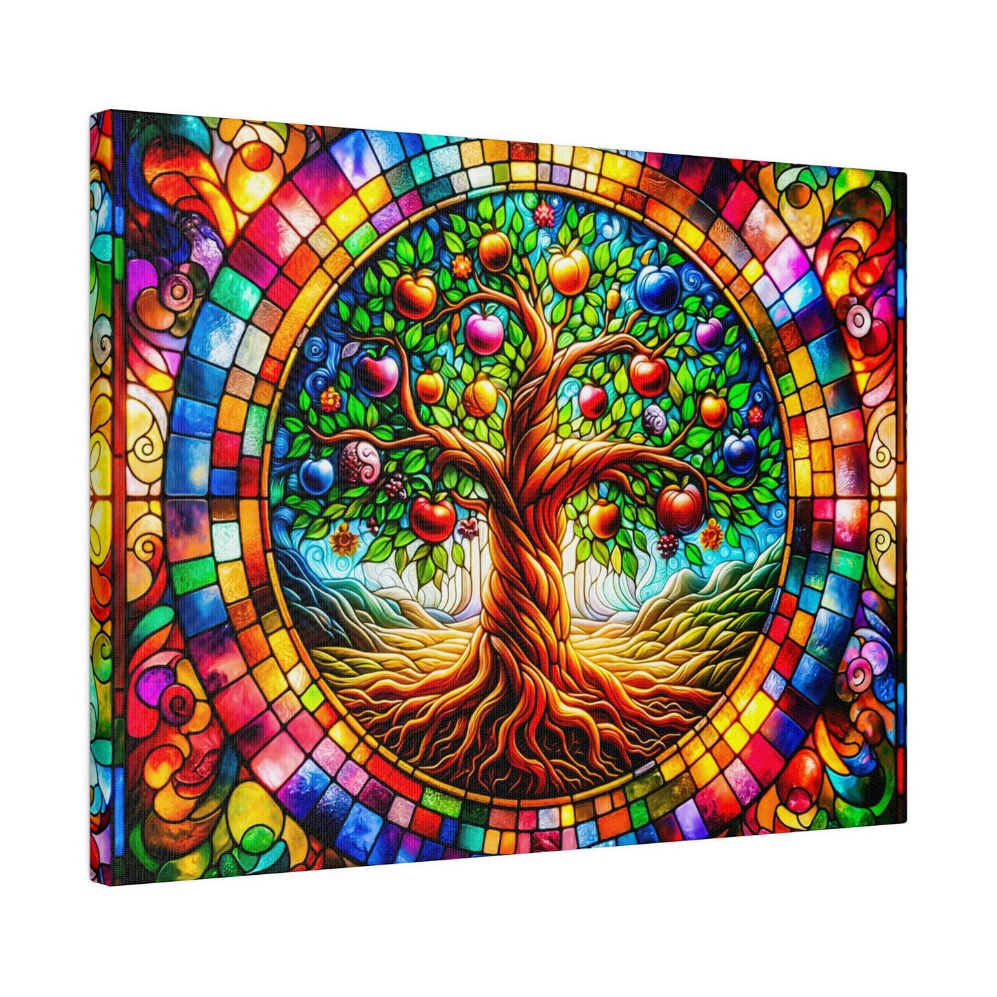 Vibrant Eden: Tree of Life Stained Glass Canvas Art