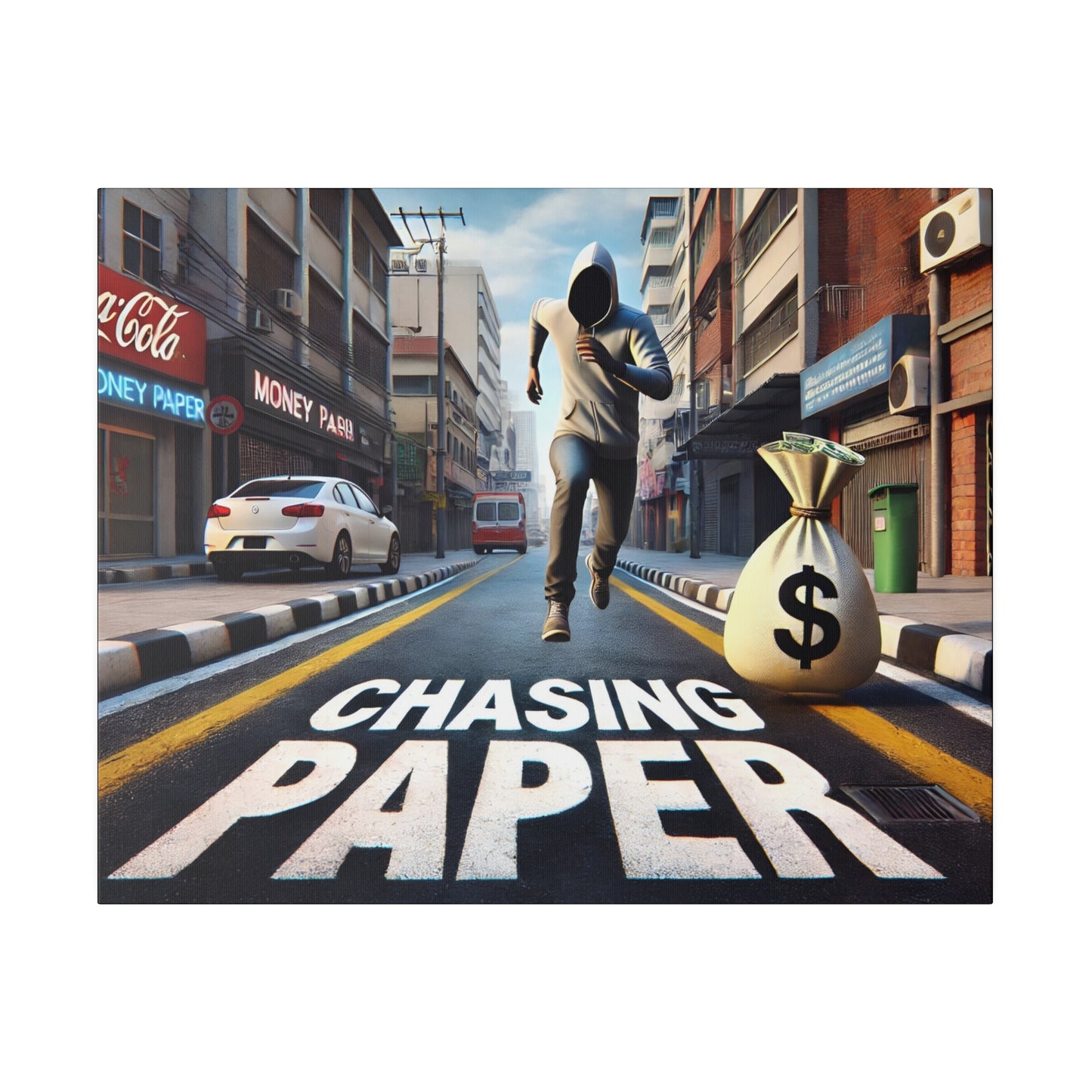 Chasing Paper: Dynamic Urban Canvas Print – Motivational Art