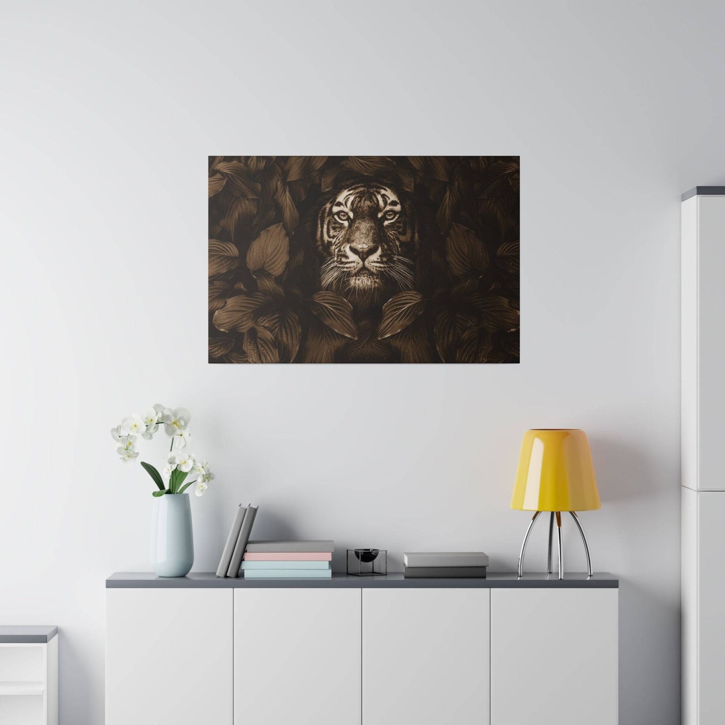 Majestic Tiger Canvas Art - Sepia Toned Jungle Elegance