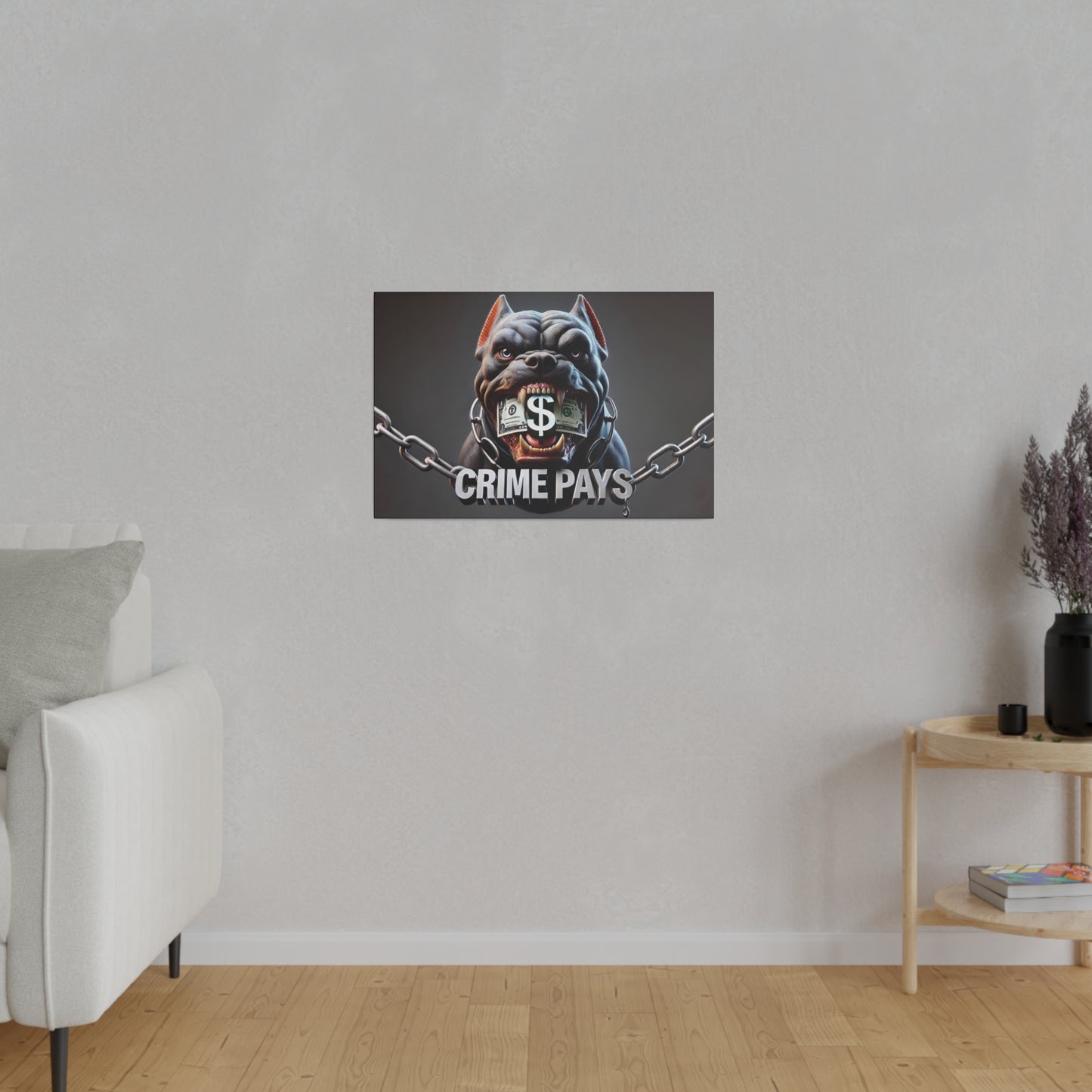 Crime Pays Pitbull Canvas: Fierce and Edgy 4K Artwork