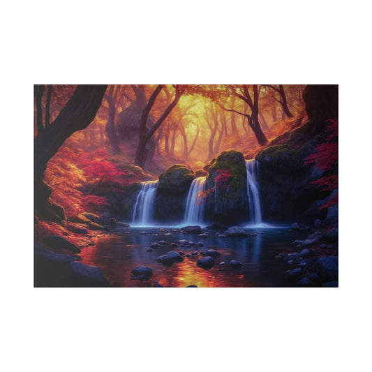 Enchanted Autumn Forest Waterfall Canvas Print - Radiant Nature Art