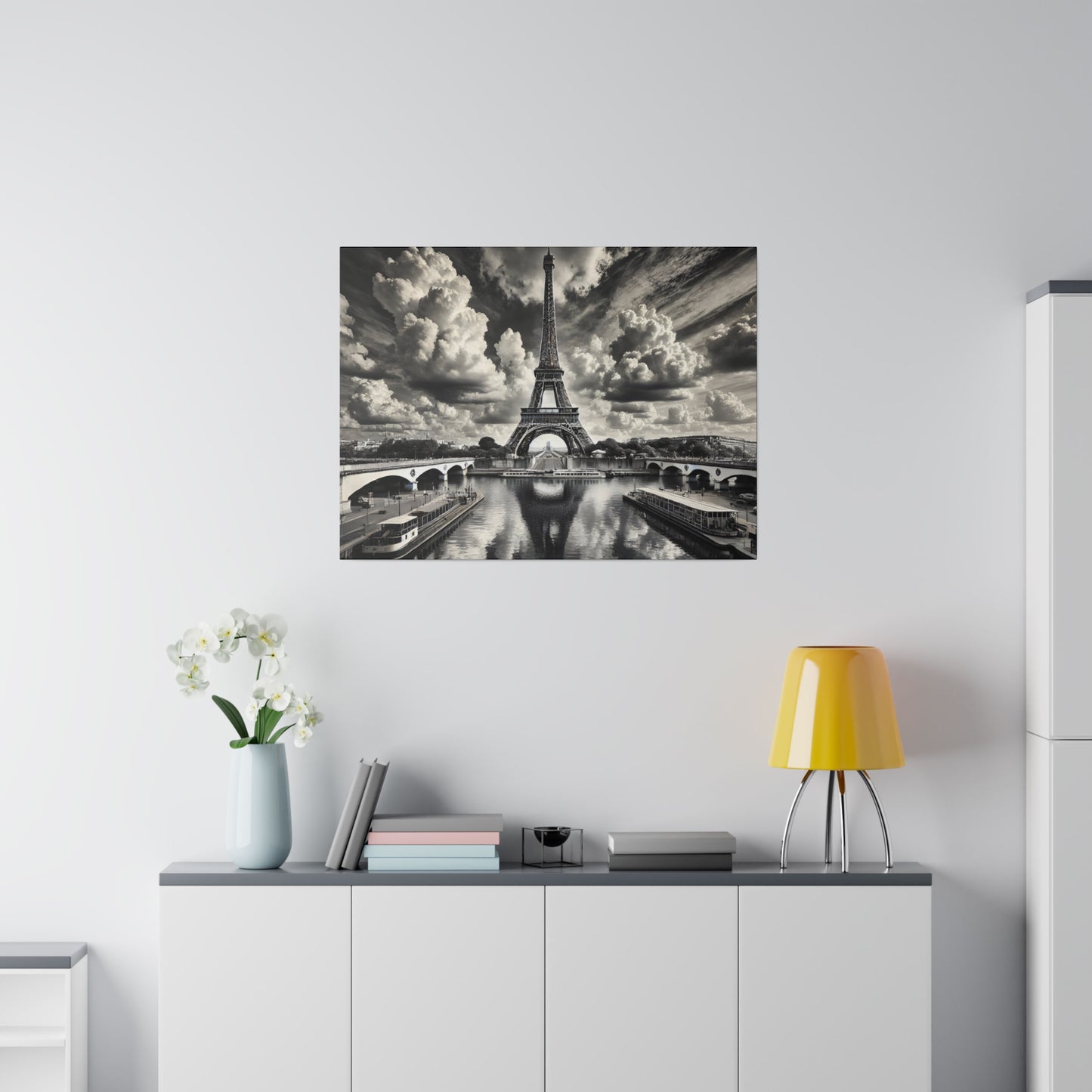 Monochrome Eiffel Tower Canvas with Black and White Surroundings