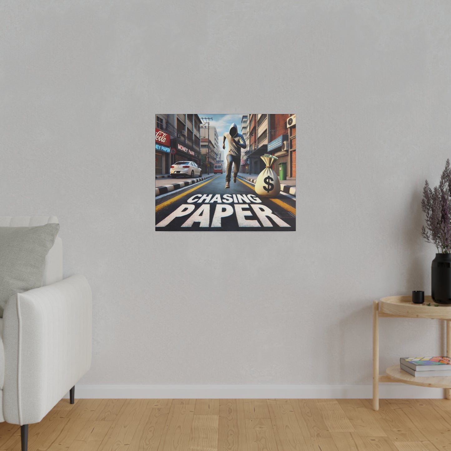 Chasing Paper: Dynamic Urban Canvas Print – Motivational Art