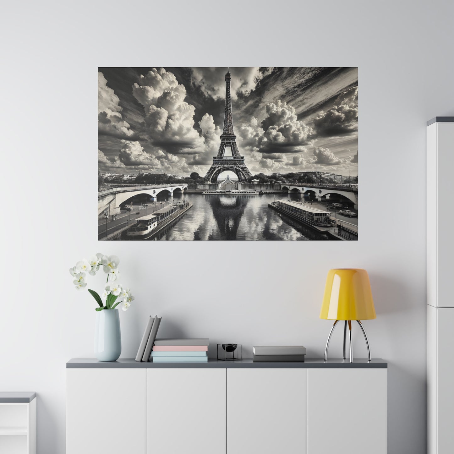 Monochrome Eiffel Tower Canvas with Black and White Surroundings