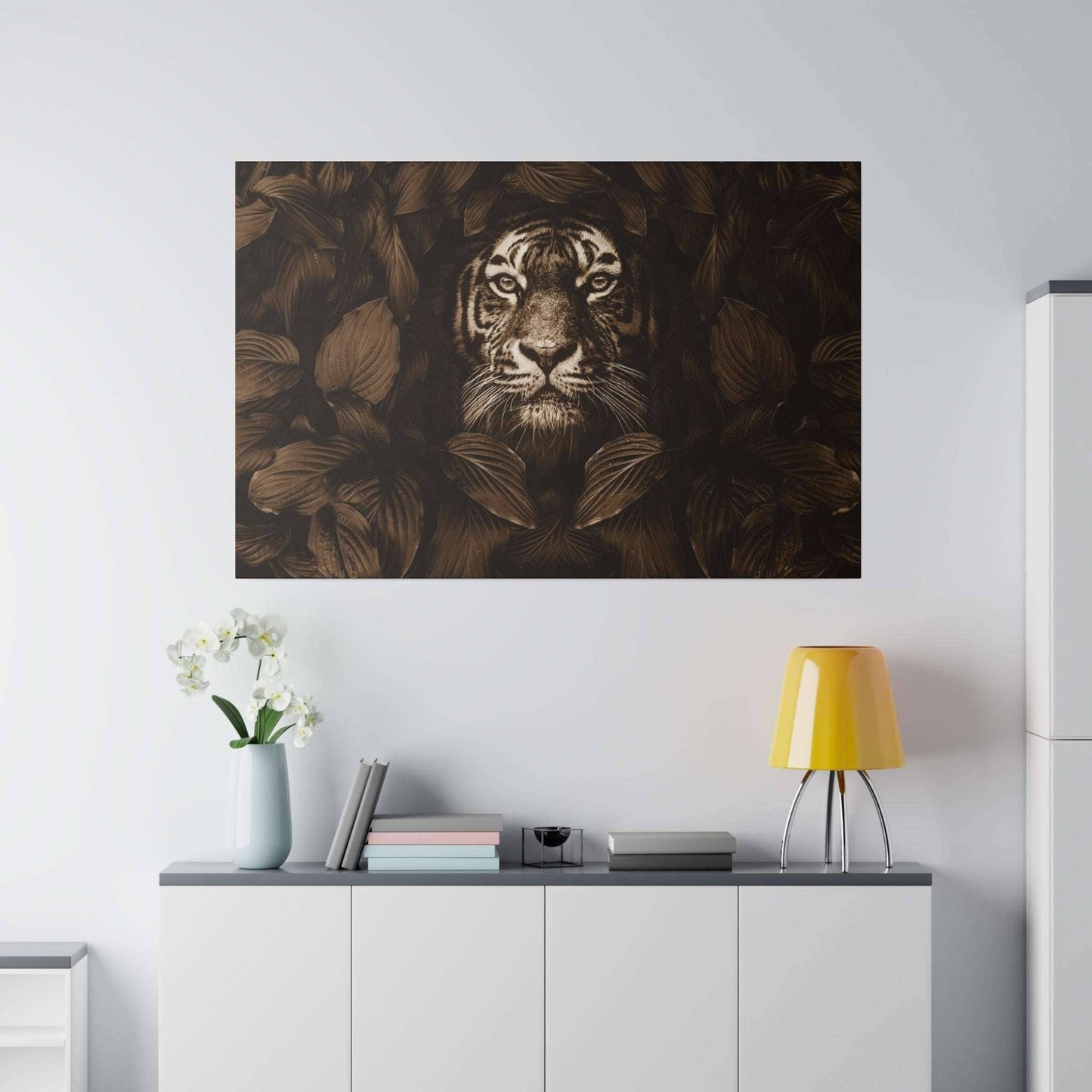 Majestic Tiger Canvas Art - Sepia Toned Jungle Elegance