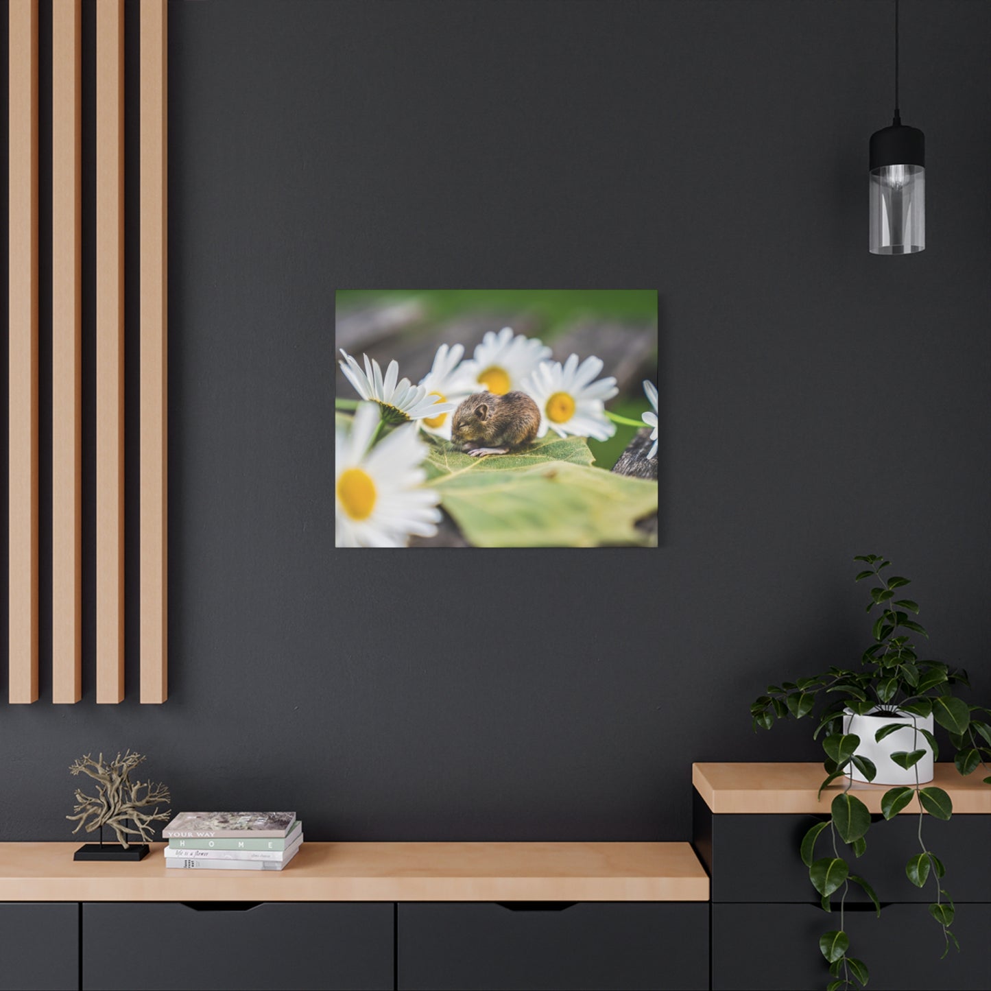 Whispers of Nature: Sleepy Mouse Amongst Daisies Canvas Art