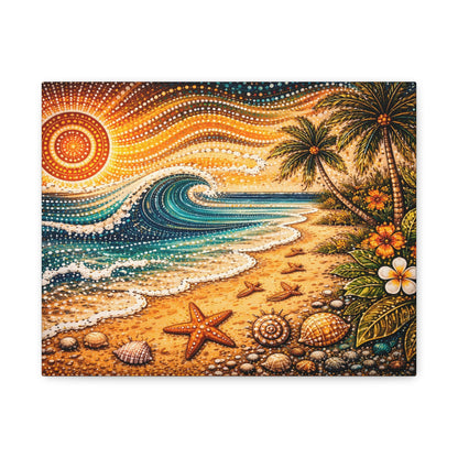 Tropical Beach Canvas Wall Art — Colorful Seascape with Palm Trees & Shells Canvas image 3