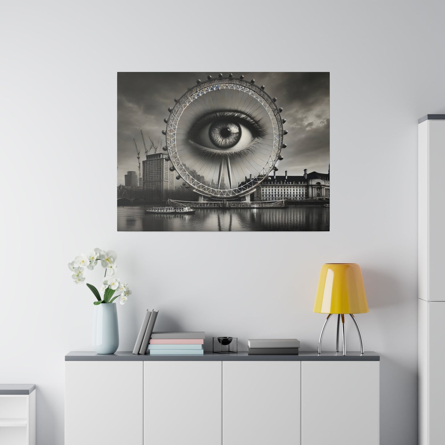 Surreal Black and White 4K Canvas: London Eye with Emerging Eye