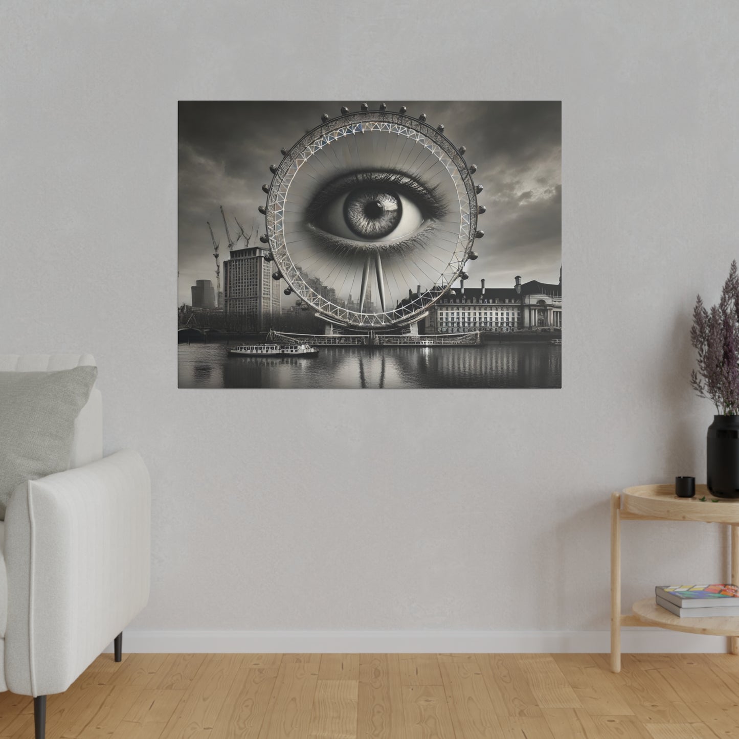 Surreal Black and White 4K Canvas: London Eye with Emerging Eye