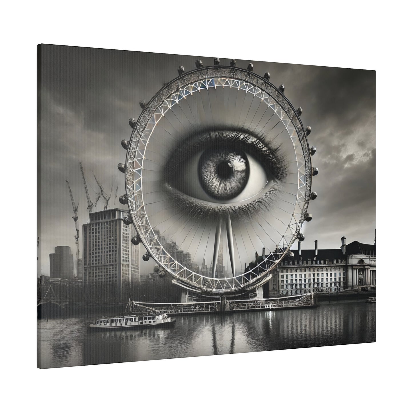 Surreal Black and White 4K Canvas: London Eye with Emerging Eye