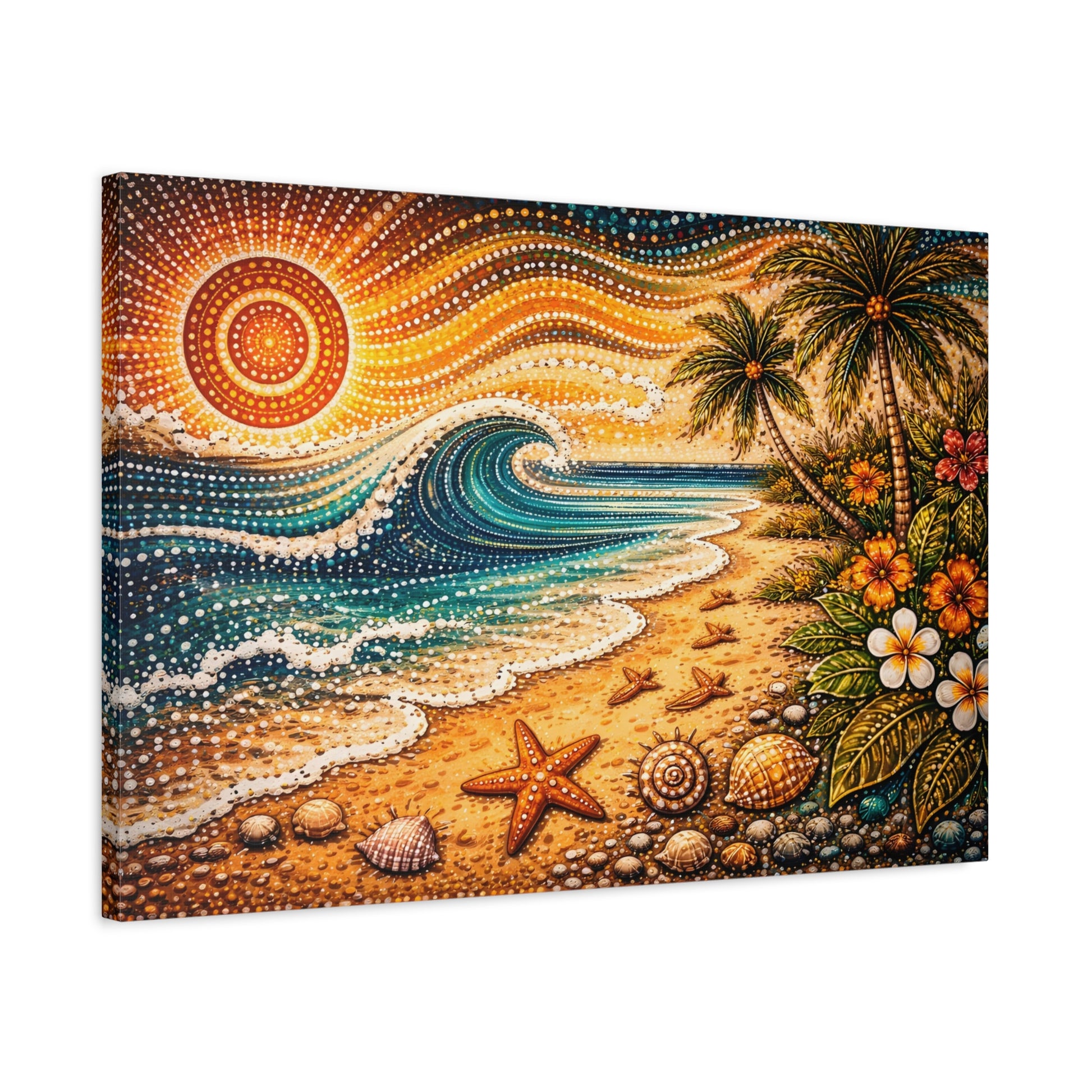 Tropical Beach Canvas Wall Art — Colorful Seascape with Palm Trees & Shells Canvas image 49