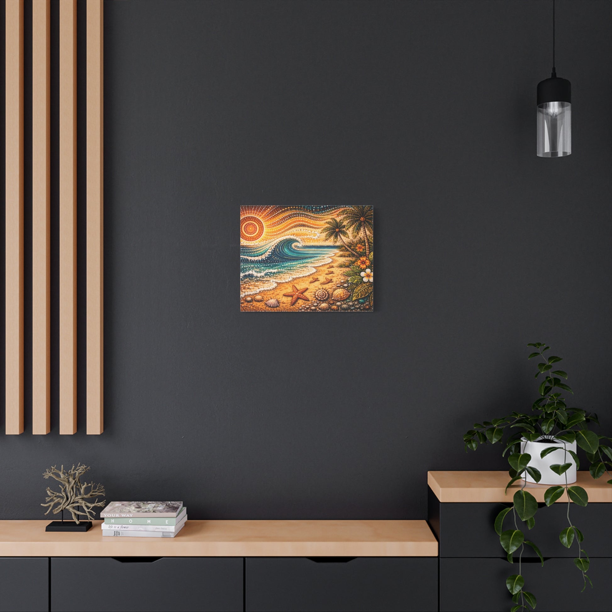 Tropical Beach Canvas Wall Art — Colorful Seascape with Palm Trees & Shells Canvas image 39