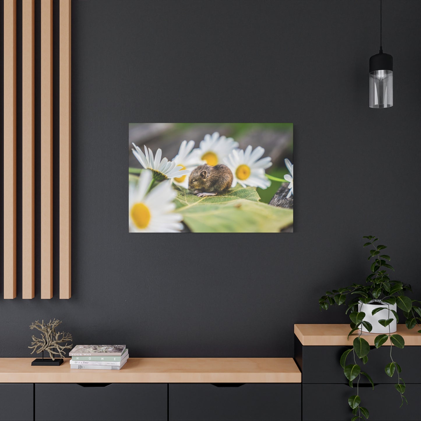 Whispers of Nature: Sleepy Mouse Amongst Daisies Canvas Art