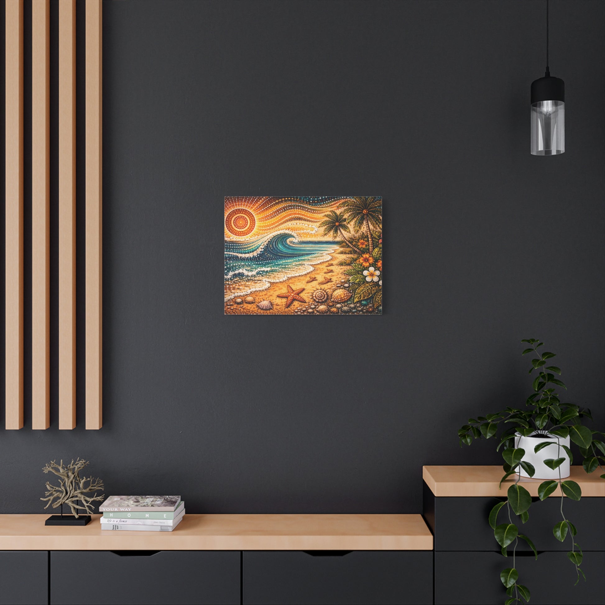 Tropical Beach Canvas Wall Art — Colorful Seascape with Palm Trees & Shells Canvas image 45
