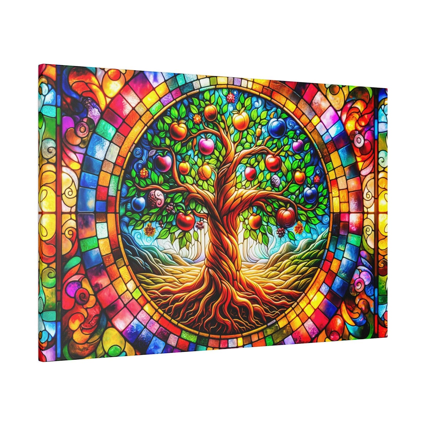 Vibrant Eden: Tree of Life Stained Glass Canvas Art