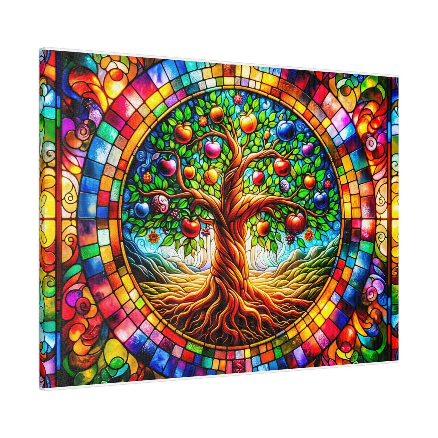 Vibrant Eden: Tree of Life Stained Glass Canvas Art