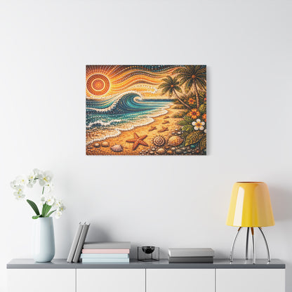 Tropical Beach Canvas Wall Art — Colorful Seascape with Palm Trees & Shells Canvas image 56