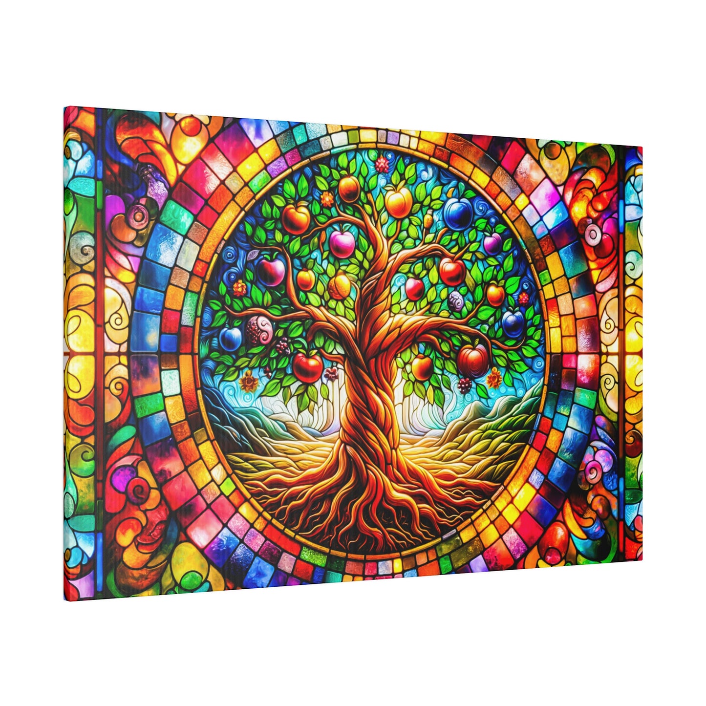 Vibrant Eden: Tree of Life Stained Glass Canvas Art